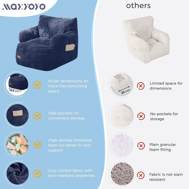 Kids Bean Bag Chair Toddler Sofa w Filler Cozy Pocket Floor Chair Navy8