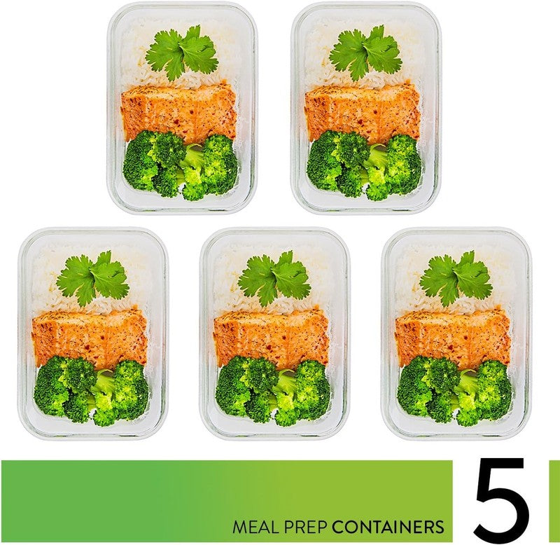 5 Pack 36oz Glass Meal Prep Containers Airtight Leakproof Square1
