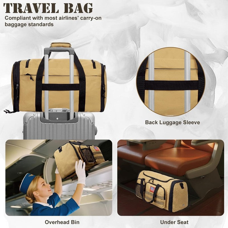 52L Tactical Expandable Duffle Bag Gym Travel Weekender Wet Pocket Carry On6