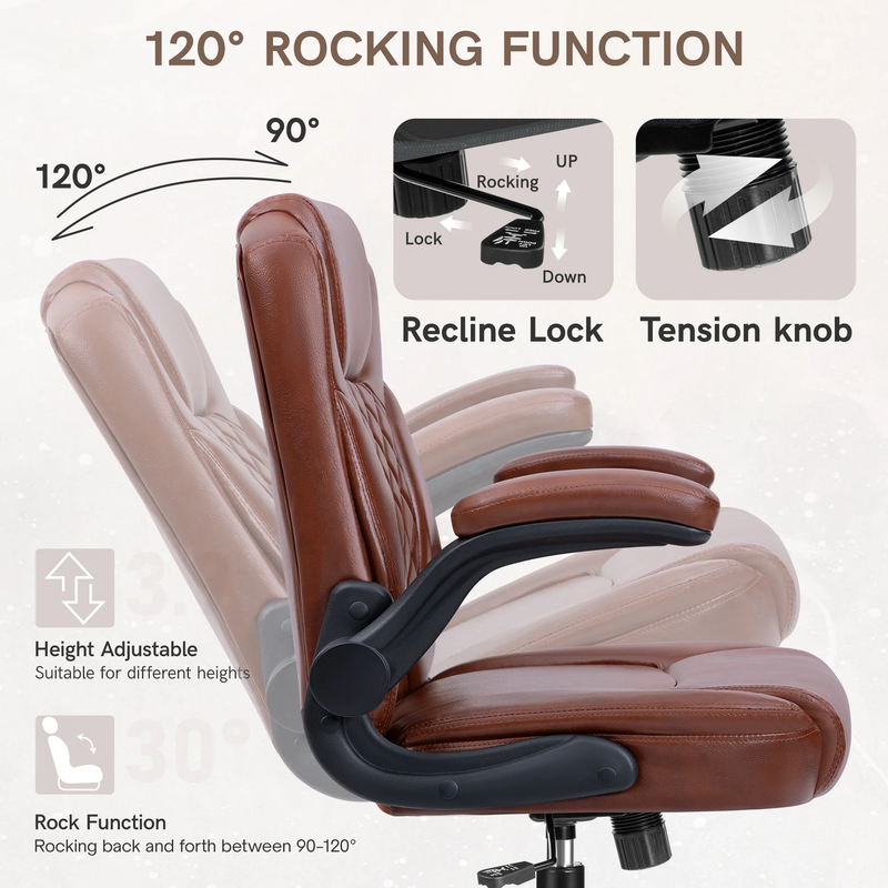 Executive Leather Office Chair High Back Big Tall Dark Brown4