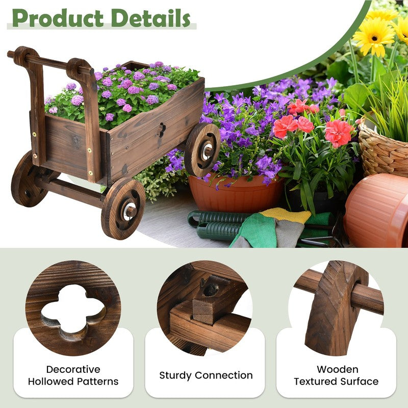 Decorative Wagon Cart Plant Flower Pot Stand Wooden Raised Garden Planter Box8