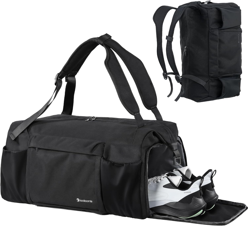 Men’s Gym Bag Backpack Duffle Black Shoes Compartment Waterproof Weekender6