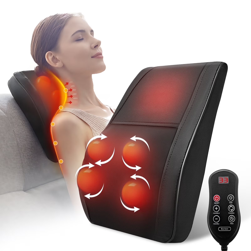 Neck & Back Massager with Heat, 3D Deep Kneading Shiatsu Pillow, Black — Gift fo0