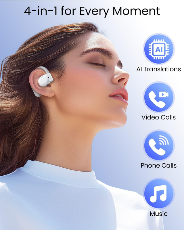 AI Translator Earbuds 164 Languages Bluetooth 80H Playtime White K084
