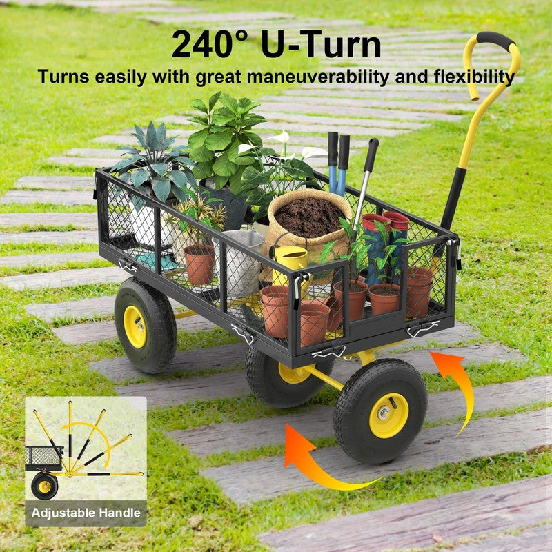 Heavy Duty Garden Cart, 900 Lbs Capacity Garden Wagon with Removable Sides, Blac2