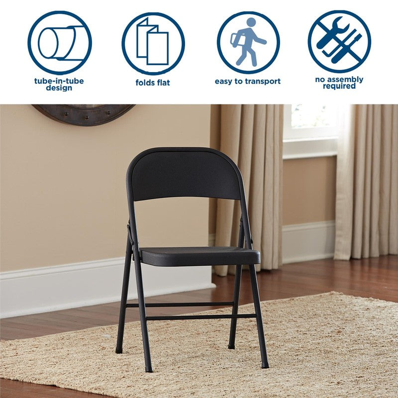 All Steel Metal Folding Chair, Double Braced, Black (Set of 4)9