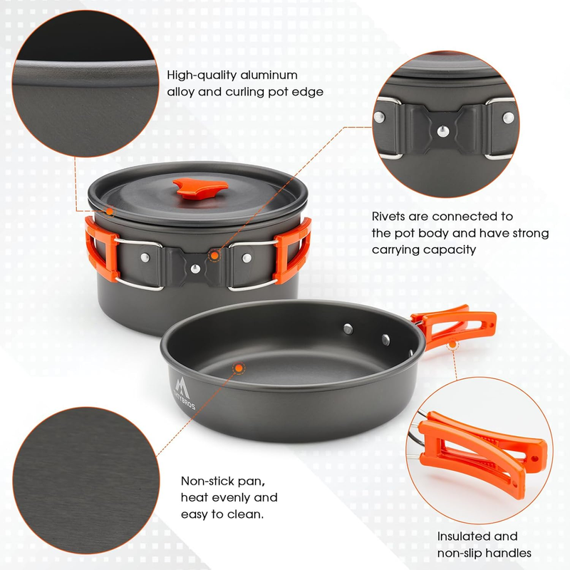 17Pcs Camping Cookware Set Hiking Pot Pan Kettle Stainless Steel Kit2