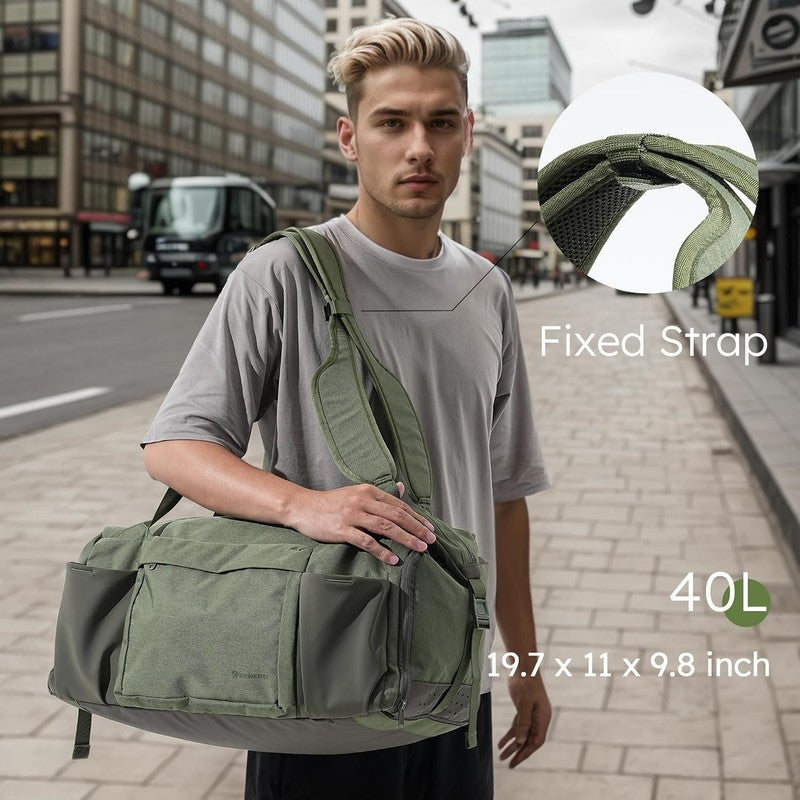 Men’s Gym Bag Backpack Duffle Dark Green Shoes Compartment Waterproof2