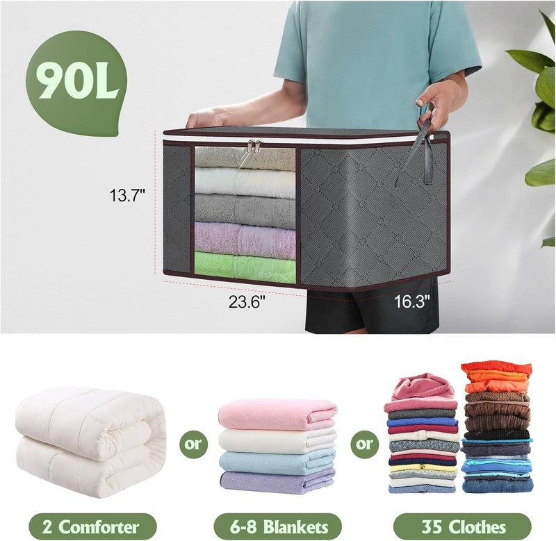 10 Pack 90L Large Storage Bags, Foldable Clothes Closet Organizers1