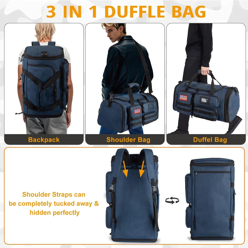 58L 3 in 1 Expandable Gym Duffle Bag Travel Backpack w/Shoe Compartment4