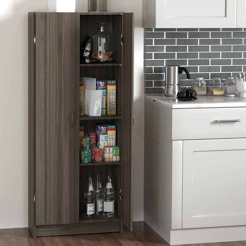 Pantry Cabinet Cupboard 2 Door Adjustable Shelves Standing Storage White1