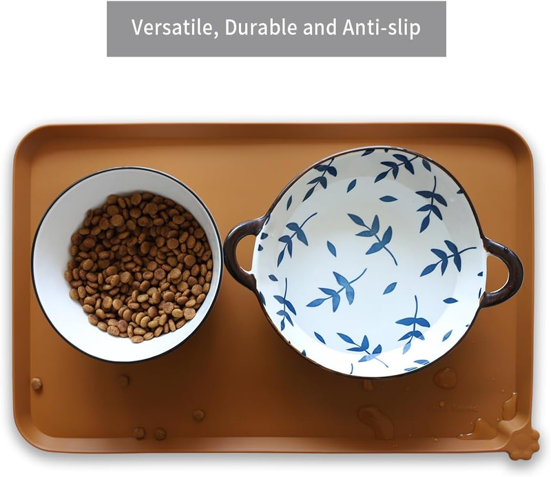 Silicone Pet Feeding Mat Waterproof Dog Cat Bowl Mat Raised Lip Butterscotch3