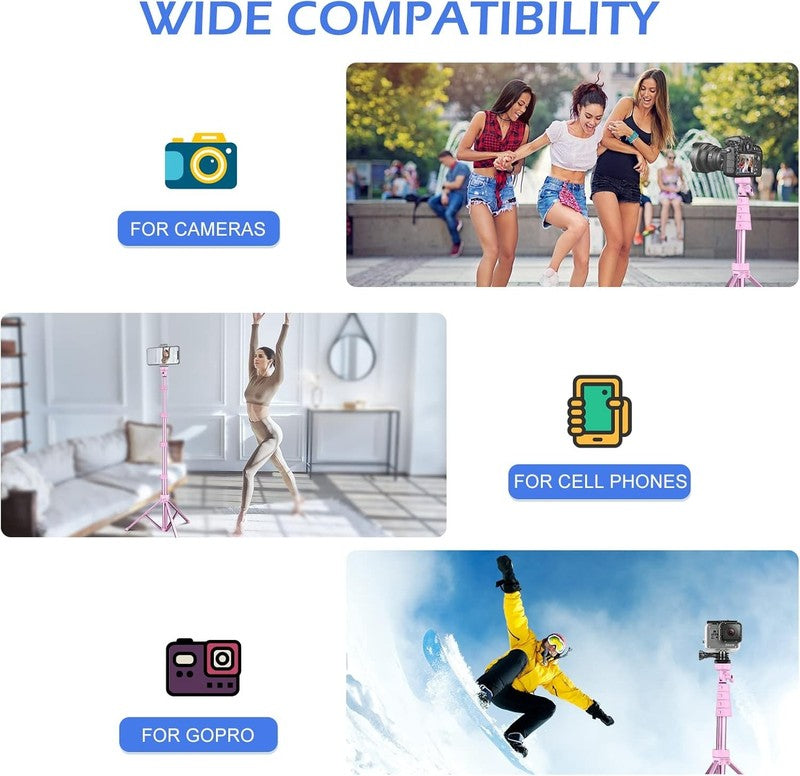 62'' Phone Tripod Selfie Stick w Wireless Remote Cell Phone Stand2