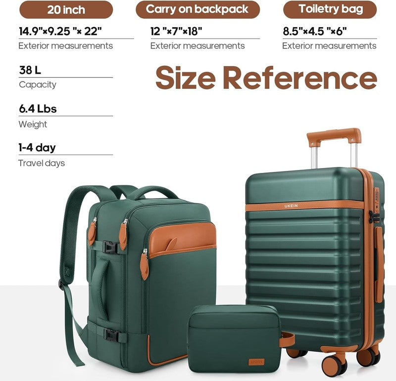 3 Piece Luggage Set 20" Carry On Spinner Hardside Suitcase w/ TSA Lock Green6