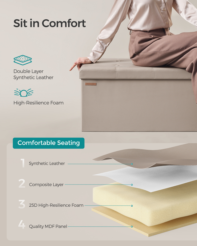 Mazie Collection - 43 Inches Folding Storage Ottoman Bench, Synthetic Leather, H2