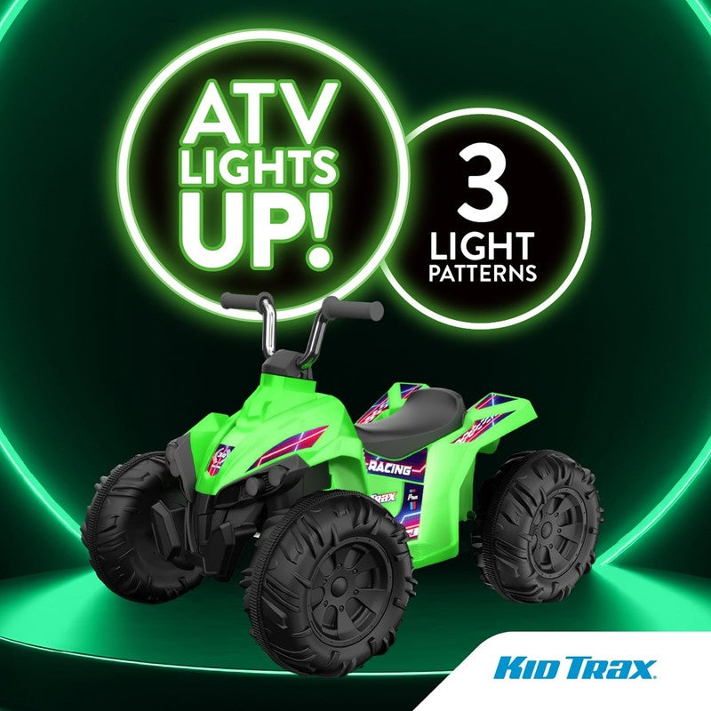Kid Trax 12V Glow ATV Ride On Toy, Green, with LED Lights, Rechargeable Battery,4