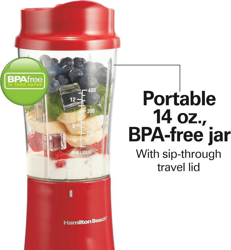 Portable Blender 14Oz BPA Free Cup & Lid, Stainless Steel Blades, Red 51101RV7