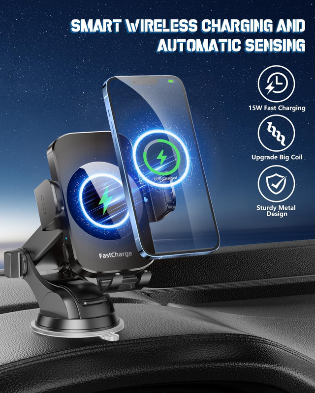 Wireless Car Charger 3 in 1 Fast Charging Phone Mount Auto Clamping Holder1
