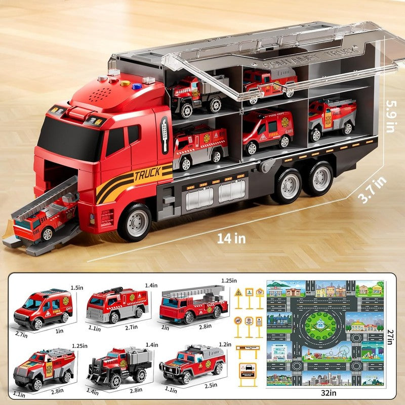 Toddler Boys Toys for 3 5 Years Old, Fire Truck Vehicle Set with Play Mat and Di5