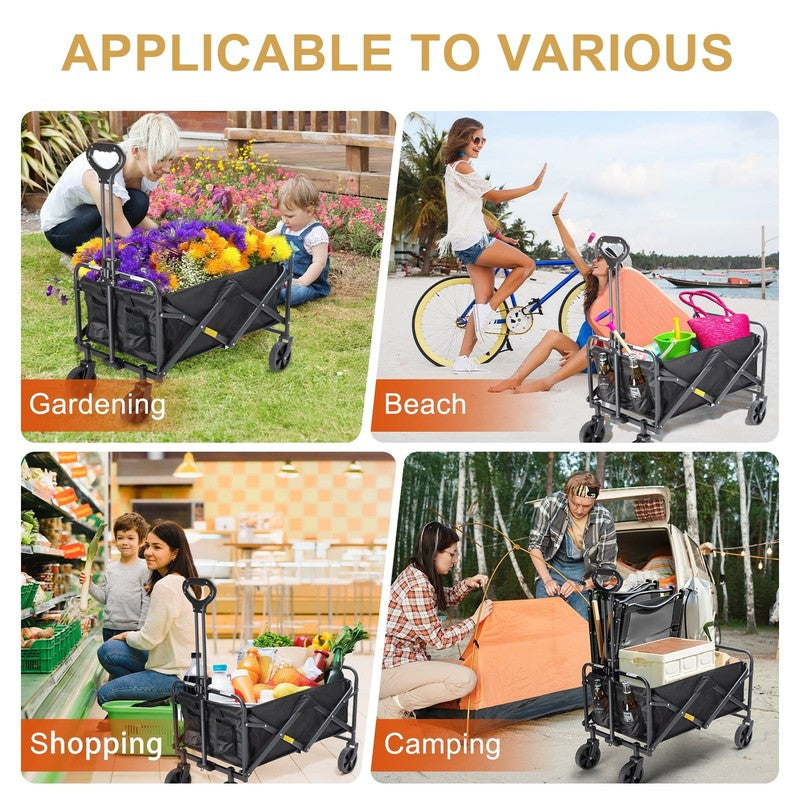 330LBS Foldable Wagon Cart, Heavy Duty Beach/Camping, Big Wheels   Black2