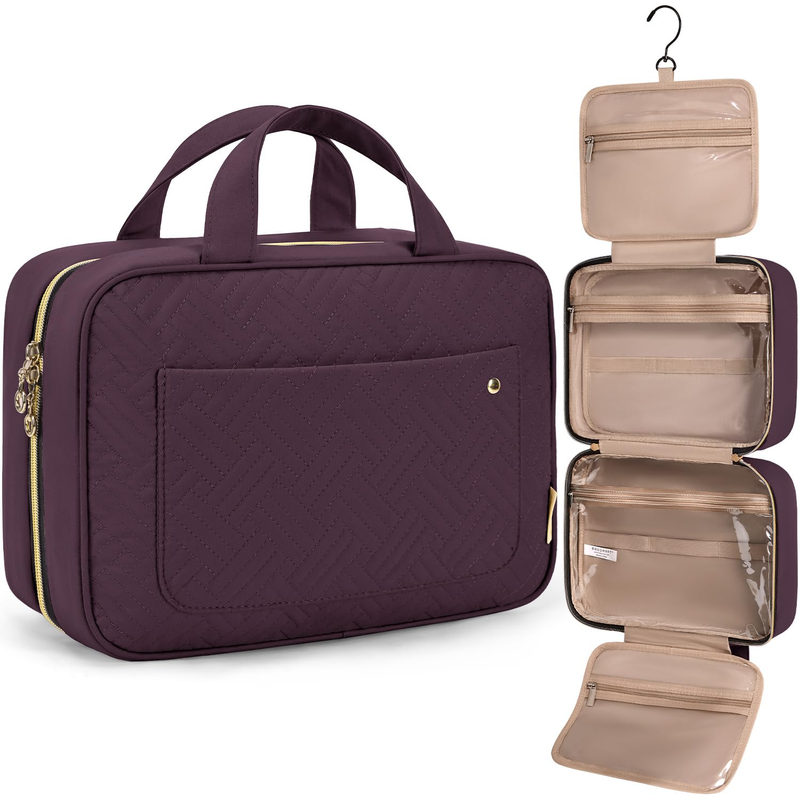 Large Toiletry Bag Travel Organizer Hanging Hook Water Resistant Dark Purple9