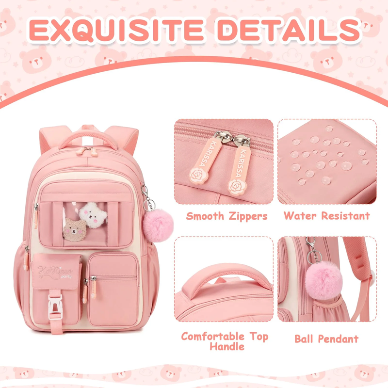 School Backpack Kawaii Ita Backpacks Water Resistant Lightweigt Bookbag, Pink2