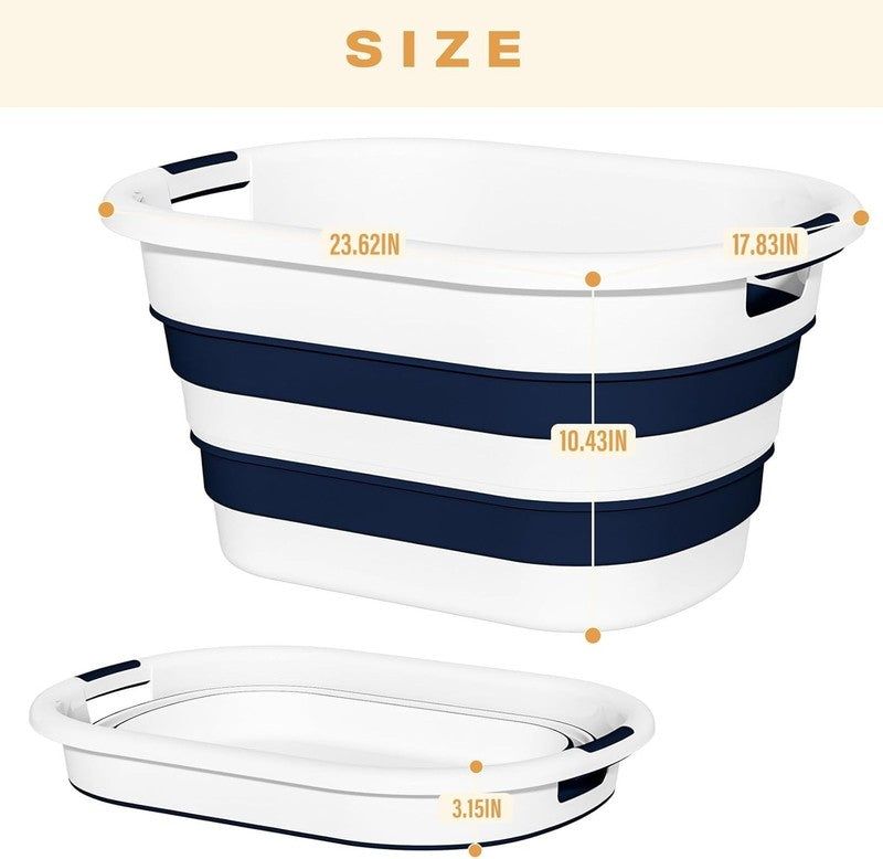43L Collapsible Laundry Baskets 2-Pack Blue Foldable Hamper Storage3