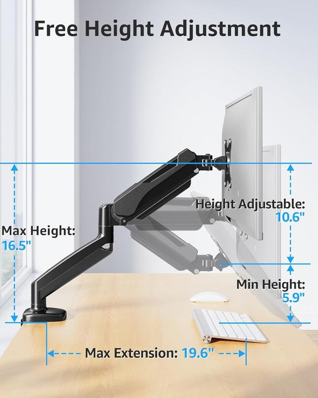Adjustable Gas Spring Monitor Mount for 32" Screens, VESA Compatible, Black7