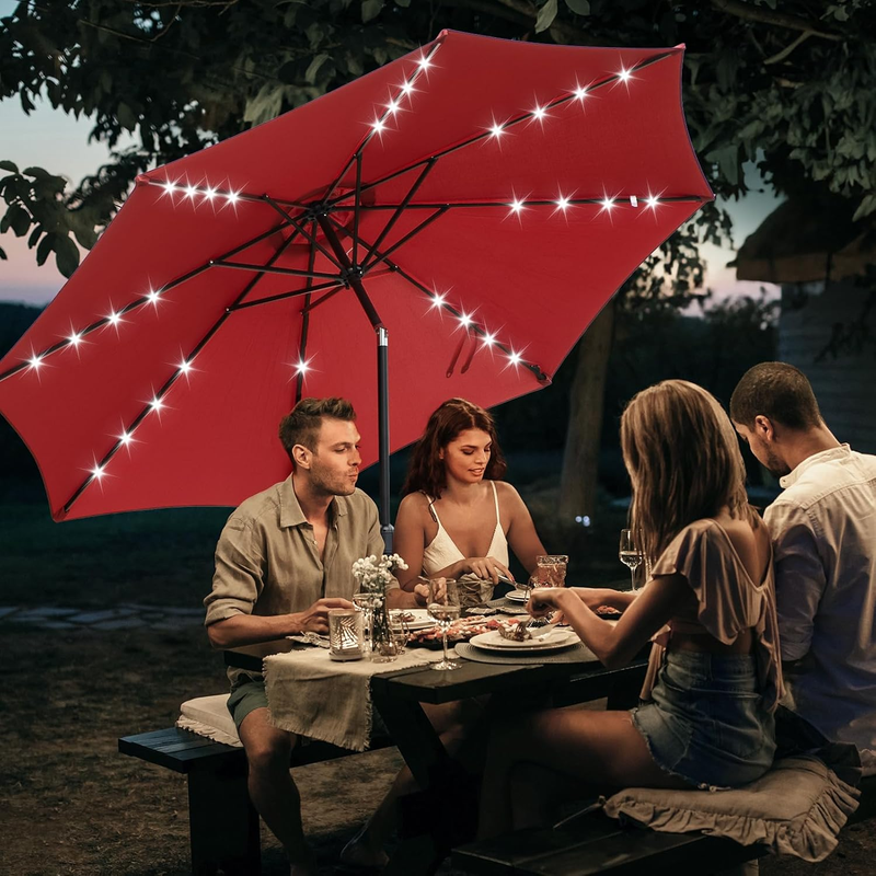 Outdoor 10FT Umbrella 32 LED Solar Light UV Resistant Tilt Market Umbrella6