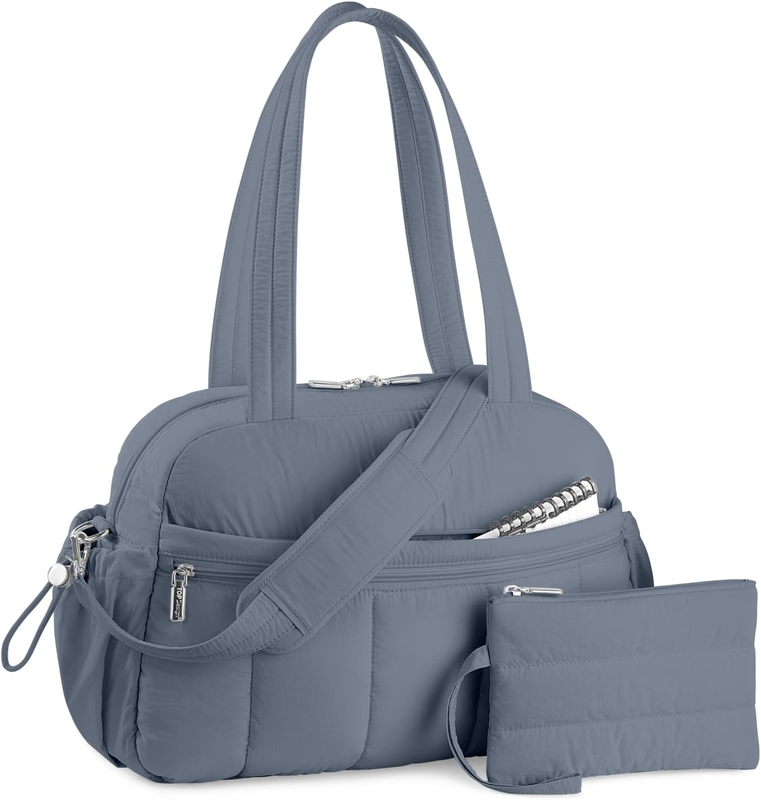 Travel Duffel Bag Women Puffer Gym Weekender Wet Pocket Carry On Blue Grey8