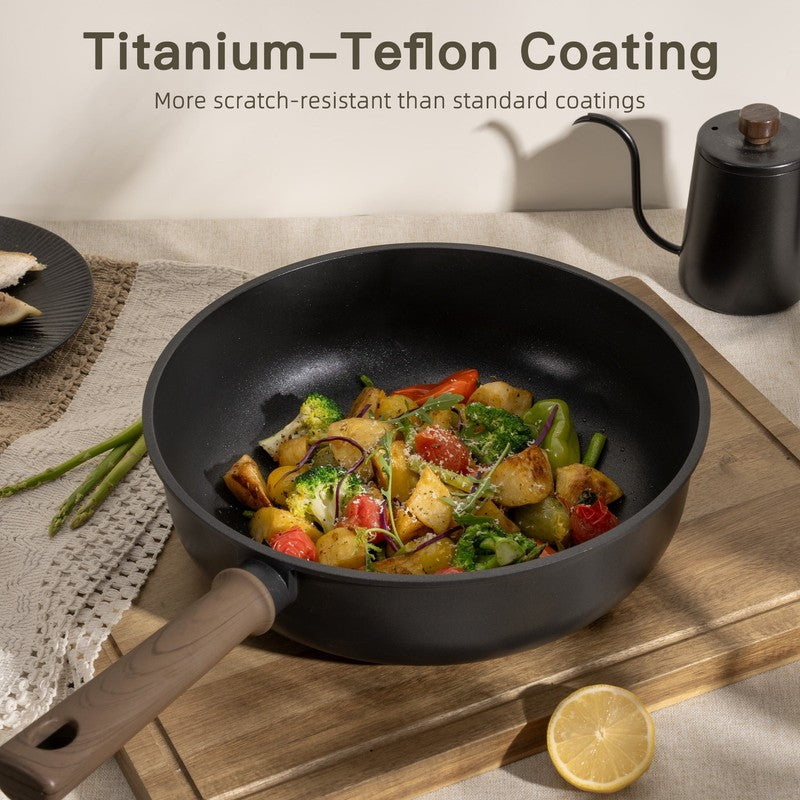 18 Piece Pots and Pans Set, Black Titanium Induction Nonstick Cookware Set, Oven5