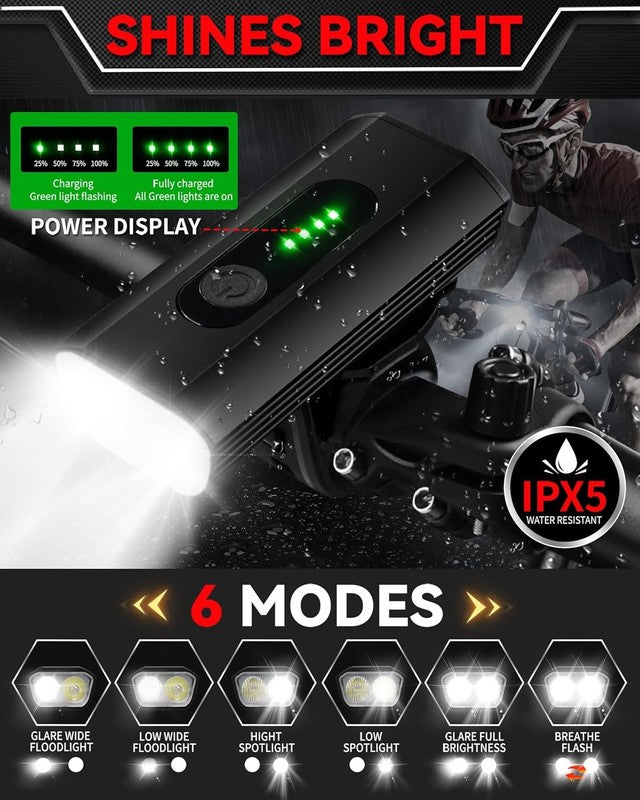 4000LM USB-C Rechargeable Bike Headlight & Rear Light Set 6+5 Modes Waterproof2