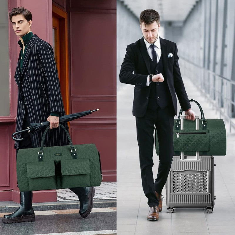 2in1 Garment Duffle Bag Green 3Pc Set Hanging Suit Travel Carry On4