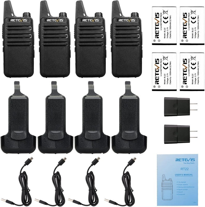 RT22 Long Range Rechargeable Two Way Radios   4 Pack for Camping & Hiking8
