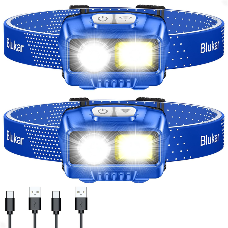 Rechargeable 2000L LED Headlamp - 8 Modes, Waterproof, 2 Pack - Blue9