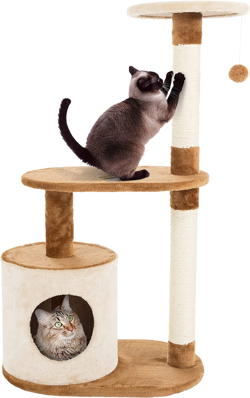 3 Tier Cat Tree Condo with Scratching Posts   37.5" Brown & Tan8