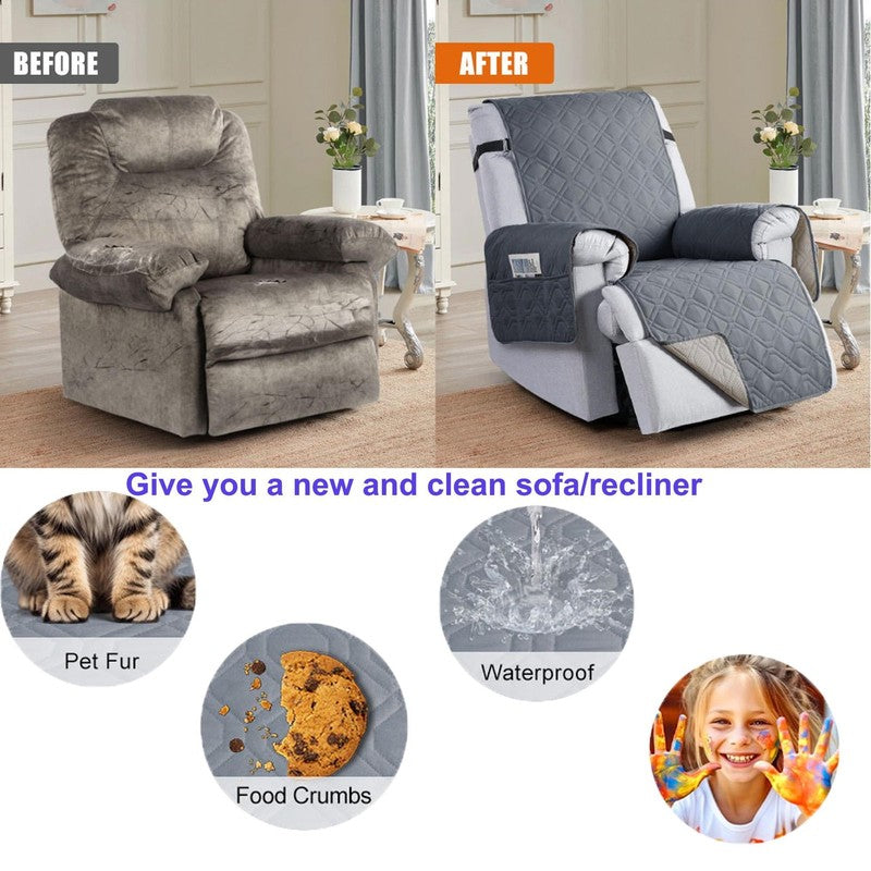 Waterproof Recliner Chair Cover Dark Gray 28" 5-Layer Anti-Slip with Side Pocket2
