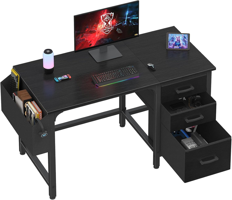 Computer Desk with File Drawers Cabinet, 47 Inch Reversible Home Office Desks wi8