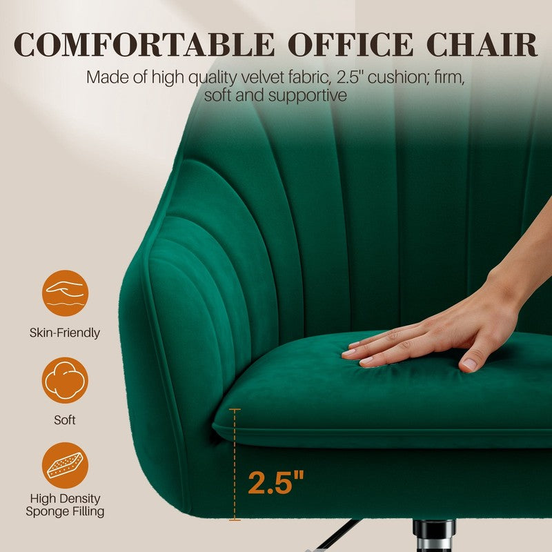 Office Desk Chair with Padded, Velvet Vanity Chair with Back and Wheels, Comfy H3