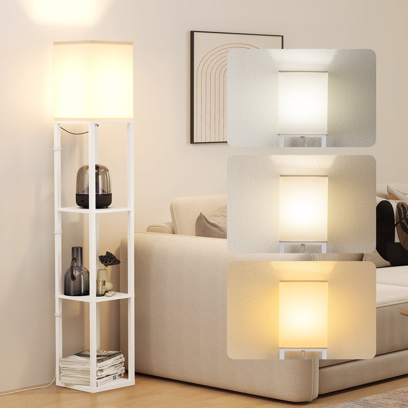 63" White LED Floor Lamp with Shelves, Modern Standing Lamp w/ Storage2