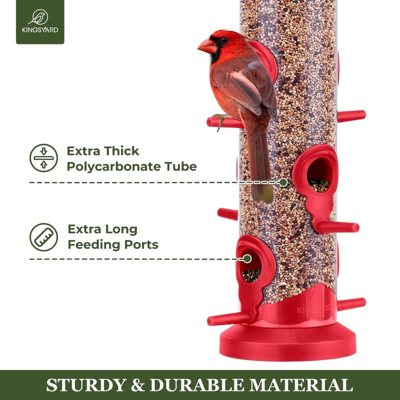 2-Pack Red Plastic Tube Bird Feeders, 6-Port Hanging Feeders for Outdoors3