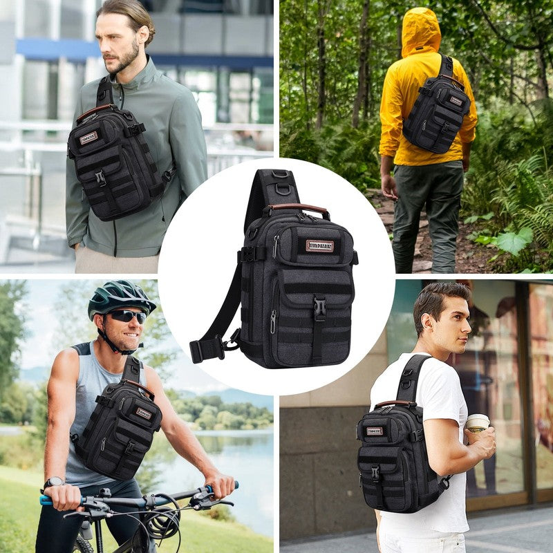 Sling Bag for Men Canvas Casual Chest Bag with USB Charging Port for Travel Dail8