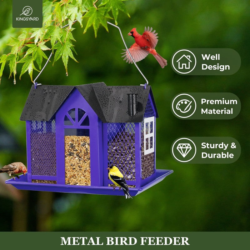 Purple Metal Weatherproof Bird Feeder House, Triple Feeders for Finch & Cardinal2