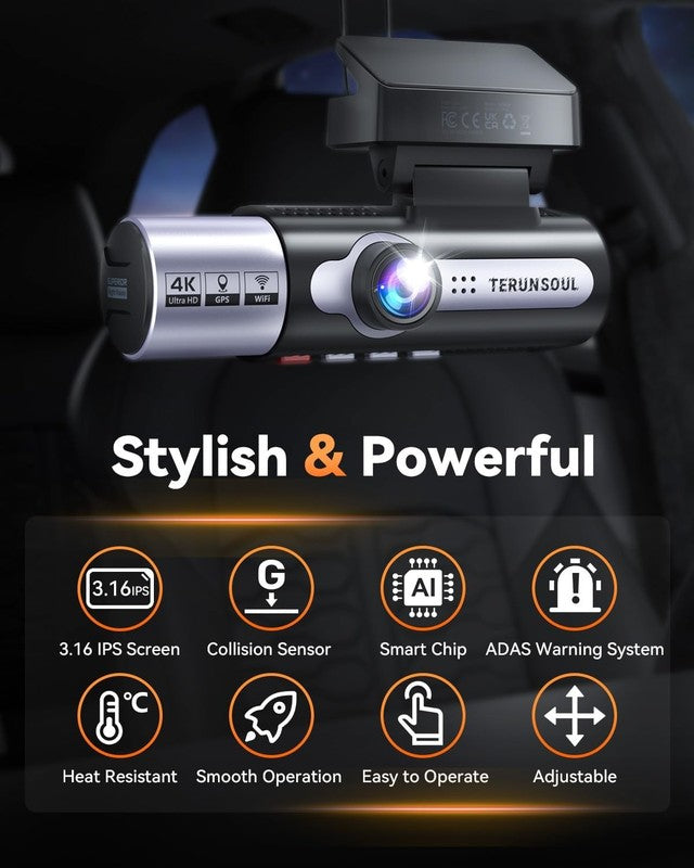 4K+1080P+1080P 3-Channel Dash Cam Front/Rear Black GPS WiFi Night Vision6