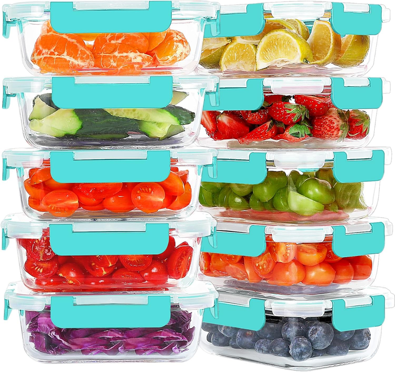 10 Pack 22oz Glass Meal Prep Containers Airtight BPA Free Green0