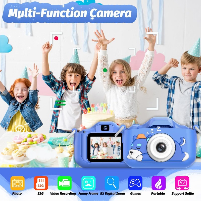 Kids Selfie Digital Camera Toy w/ Protective Cover 32GB SD Card Ages 3 91