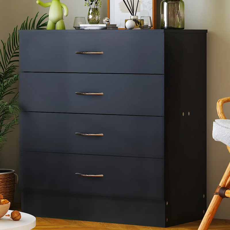 Black Chest of Drawers Dresser Wood Organizer Cabinet, 4 Drawer Nightstand Side0