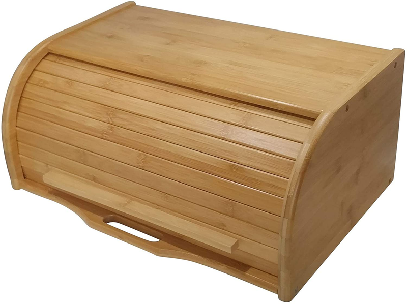 Large Wooden Bread Box Bamboo Roll Top Bread Storage Kitchen Counter Organizer7