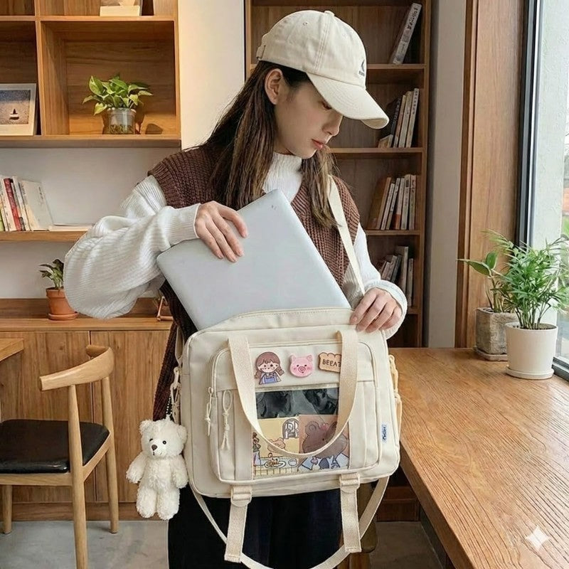 Kawaii Ita Crossbody Bag Women Pin Plush Bear Japanese Y2K Shoulder Purse1