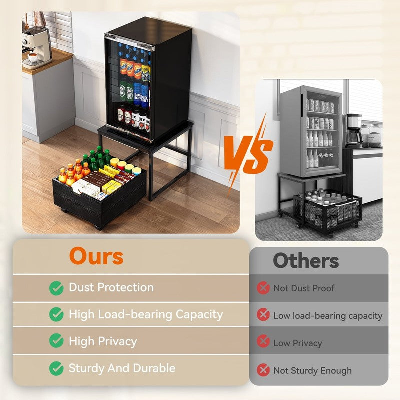 Mini Fridge Stand with Storage Space, Refrigerator Stand Table Shelf with Lockab4